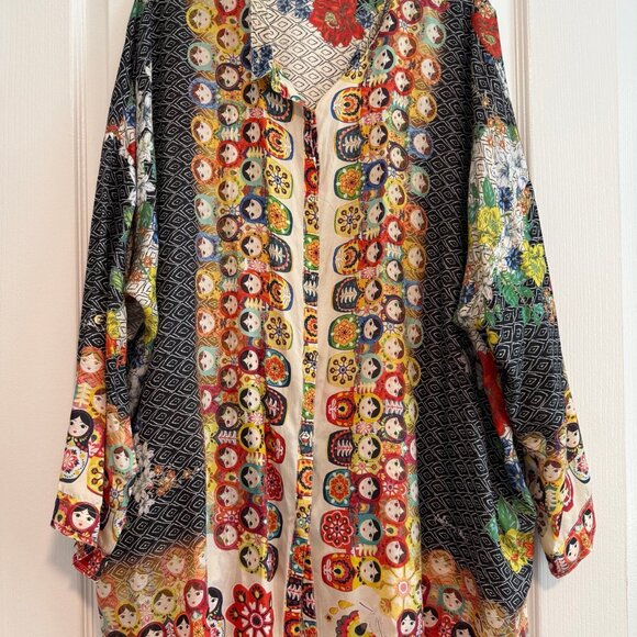 Johnny Was Babette 100 Silk Nesting Dolls Matryoshka Tunic Blouse - Picture 2 of 5